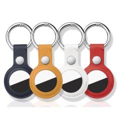 Pacote com 4 para suporte de AirTag, para chaveiro Air Tag, couro PU para AirTagsmate para bagagem, vem com anel de metal para bagagem, chaves, animais de estimação e bolsa infantil