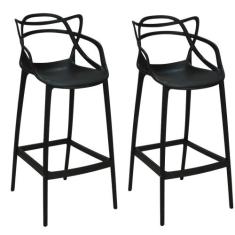 Kit 2 Banquetas Allegra com Encosto Design Cozinha/Bancada - Preto - M