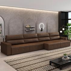 Sofá Retrátil 8 Lugares 484cm 4 Módulos Nero com USB Couro Manchado G52 - Gran Belo