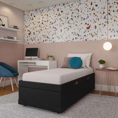 Base para Cama Box Solteiro Madeleine com Baú Corino (45x88x188) Preta