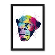 Arte Maníacos Quadro Decorativo Macaco Color Fundo Branco - 23x16,25cm (Moldura caixa em laca preta)