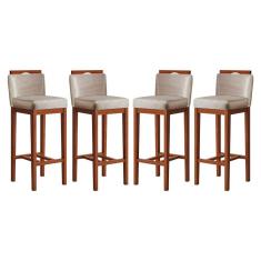 Kit 4 Banquetas Alta Estofadas para Bancada 38x102 Cm Líbia Madeira Maciça Suede Bege CCS