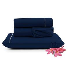 Jogo De Lençol Primor Solteiro 3 Peças Percal 400 Fios Ponto Palito - Azul Marinho