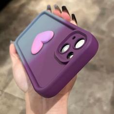 Capa de silicone líquido macio gradiente fofo 3D amor coração para iPhone 11 12 13 14 Pro Max XR X XS 8 7 Plus SE 3 capa de cor doce, cinza roxo, para iPhone 14 Pro