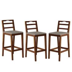 Conjunto com 3 Banquetas Madeira Maciça Denver Pinhão