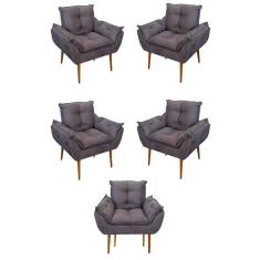 Kit 05 Poltrona Opala Sofá Sala, Quarto, Escritório Suede Cor:cinza