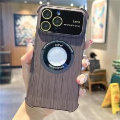 Capa luxuosa de textura de grão de madeira magnética para iPhone 11 12 13 14 Pro Max 14 Plus Capa à prova de choque de proteção de câmera, preta, para iPhone 11