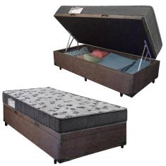 Cama Box Baú Solteiro Suede + Colchão De Espuma D33 - Sereneprime - 88cm Marrom