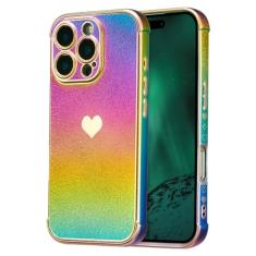 ZTOFERA Capa para telefone C de 6,3 polegadas, linda capa colorida com borda de revestimento iridescente com padrão de corações de amor, proteção de lente de câmera à prova de choque para mulheres e
