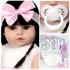 Boneca Reborn Morena Princesa 100% Silicone Vestido Branco - Cegonha R