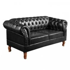 Sofá Dom Pedro Namoradeira Chesterfield Vintage Courissimo Preto