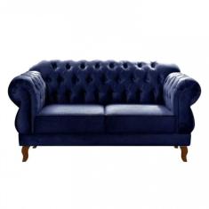 Sofá Namoradeira Duquesa 2 Lugares Chesterfield Imperial Azul Marinho