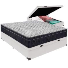 Cama Box Baú Branco e Colchão Airtech 150 Espuma D45 Casal Ortobom