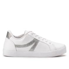 Tênis Godiva Casual Glitter Feminino Branco Prata
