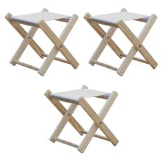 Kit 3 Banquinho De Madeira Banqueta Pescador-branco