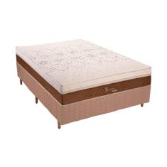 Cama Box Casal Completa MasterPocket Jasmim 138x188 com Colchão Molas Ensacadas Base Bege Colchões Polar