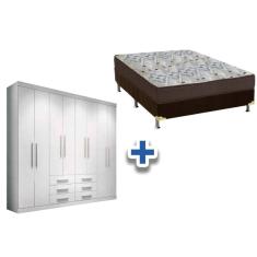 Cama Box Casal + Colchão D45 Ortobom + Guarda Roupa Master 8.6 Branco
