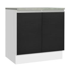 Balcão Madesa Glamy 80 cm 2 Portas - Branco/Preto