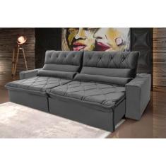 Sofá Retrátil Reclinável França 2.50m Suede Velut Cinza Molas no Assento - King House
