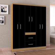 Guarda Roupa Casal Ambiente Milão 6 Portas Damasco Preto – Poquema