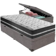 Cama Box Baú Cinza E Colchão Classic Preto Molas Ensacadas Solteiro An