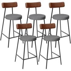 Kit 05 Banquetas Baixa Cozinha Sala Jantar Milão L02 material sintétic