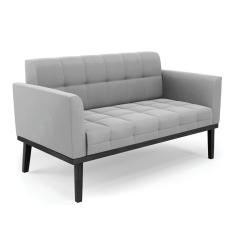 Sofá Namoradeira 2 Lugares Base de Madeira Preto Elisa Suede Cinza D03 - D'Rossi