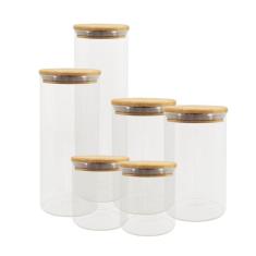 Potes De Vidro P/ Mantimentos C/ Tampa Bambu Oikos - 6 Pçs