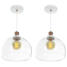 Kit 2 Lustre Pendente Ch teau Bola Grande Vidro Branco Cobre