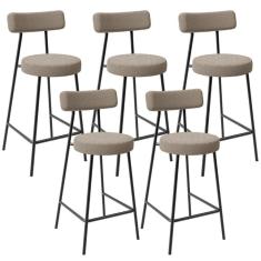 Kit 05 Banquetas Baixa Para Cozinha Sala De Jantar Bar Bancada Milão L02 Bouclê Bege