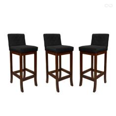 Kit 3 Banquetas Alta para Bancada de Cozinha Tóquio Madeira Maciça Mat