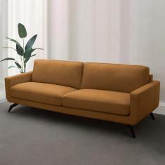 Sofá Decorativo Thalia 3 Lugares Sala de estar 210cm Pés em Aço Couro 