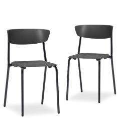Kit 02 Cadeiras Fixa Base Preta Empilhável Bit F02 Preto - Lyam Decor