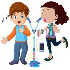 Brinquedo Microfone Infantil Duplo Pedestal Com Luzes Acompanha Dois M