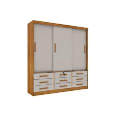 Guarda Roupa Casal Chicago 3 Portas 9 Gavetas S/Espelho Tcil Cinamomo/Off White