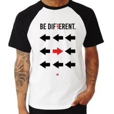Camiseta Raglan Be Different - Foca na Moda, Branco, Preto, GG