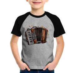 Camiseta Raglan Infantil Acordeon Sanfona - Foca na Moda, Cinza, Preto