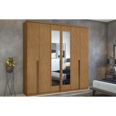 Guarda Roupa Casal 6 Portas (2 c/ Espelho) e 4 Gavetas Alonzo New Amêndoa - Lopas
