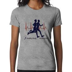 Baby Look Batimentos Cardíacos Corrida - Foca na Moda, Cinza, M