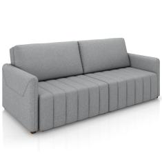 Sofá Cama Retrátil Para Sala De Estar 220cm Porthos M03 Linho Cinza - Lyam Decor