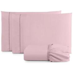 Jogo De Lençol Cama Box Queen 3 Peças Percal 400 Fios Rosa - Casa Home