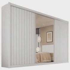 Guarda Roupa Casal Ripado com Espelho - York-Branco Europa - Móveis Eu