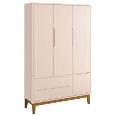 Guarda-roupa Retrô 3 Portas Classic New Rosa Fosco Com Madeira - Reller