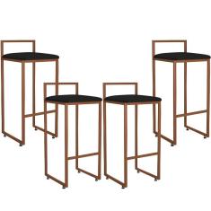 Kit 04 Banquetas Alta Cozinha Hanna L02 Bronze Corano Preto