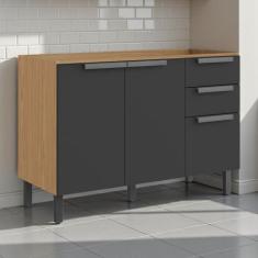 Balcão Cozinha 3 Portas 2 Gavetas 120cm sem Tampo 100% MDF Dobradiças 