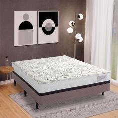 Cama Box Conjugada Casal Herval Roma Ortopédico Espuma D20 e Tecido Poliéster 53x138x188cm - Marrom/Bege/Branco