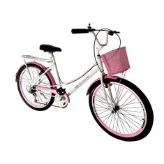 Bicicleta aro 26 retrô tipo ceci com cesta 6 marchas mary
