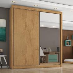 Guarda Roupa Solteiro com Espelho 2 Portas de Correr 4 Gavetas Zurique Móveis Europa