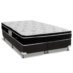 Cama Box Queen: Colchão Molas Bonnel Ortobom Nanolastic Physical Spring + Base CRC Suede Black(158x198)
