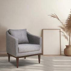 Poltrona Fixa Agatha Tecido Linho Pés Imbuia - Sofani